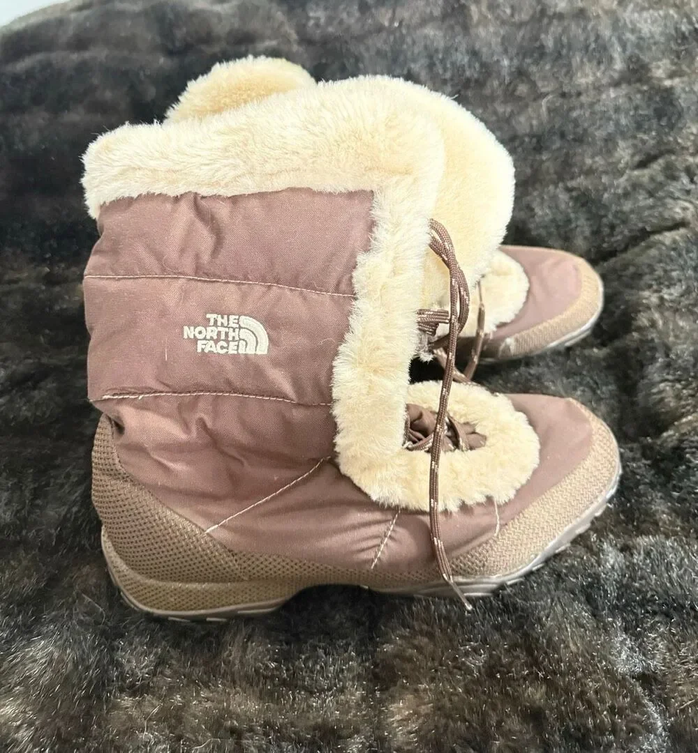 The North Face Goose Down Winter Boots Size 10 Womens Brown Faux Fur